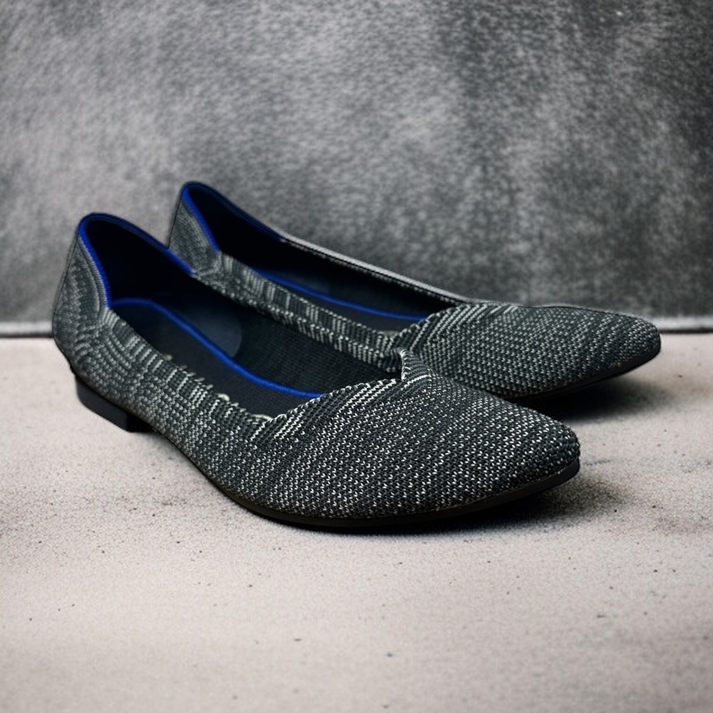 Rothy's The Point Flats Women's Knit Loafer Shoes Size 7 Black White Plaid